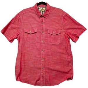 WOOLRICH Atlas Mens Large Red Chambray Short Sleeve Button Up Shirt Breathable